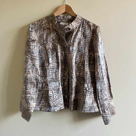 CHICO'S Snakeskin Print Button Down Top Jacket Womens Size 1 US Size M 8 Pockets - Picture 1 of 8